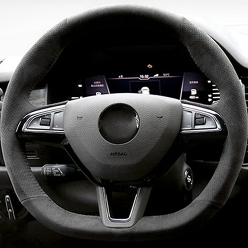 

Anti-Slip Genuine Leather Suede Accessories Car Steering Wheel Cover For Skoda Citigo Roomster Fabia Octavia Superb Karoq Rapid