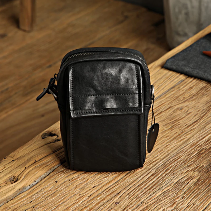 AETOO  Original handmade summer men's small bag black simple men's messenger bag first layer cowhide shoulder bag mini