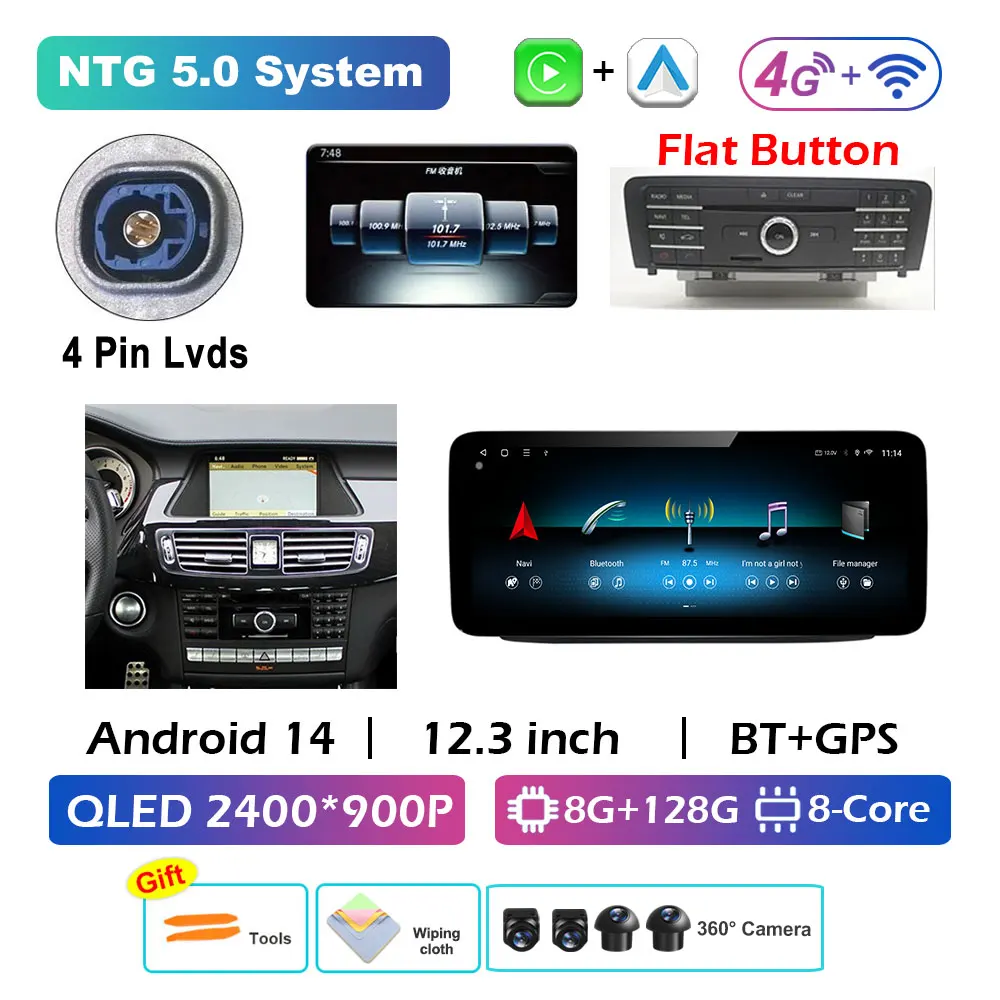 

ДЛЯ BENZ CLS W218 2011 2012 2013 2014 2015 DSP Стерео Android 14 Автомобильный радиоприемник Видеоплеер Bluetooth Carplay Сенсорный экран No 2 din