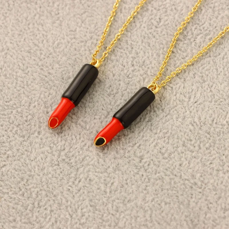 

French new enamel glaze lipstick shape pendant temperament necklace female retro street new