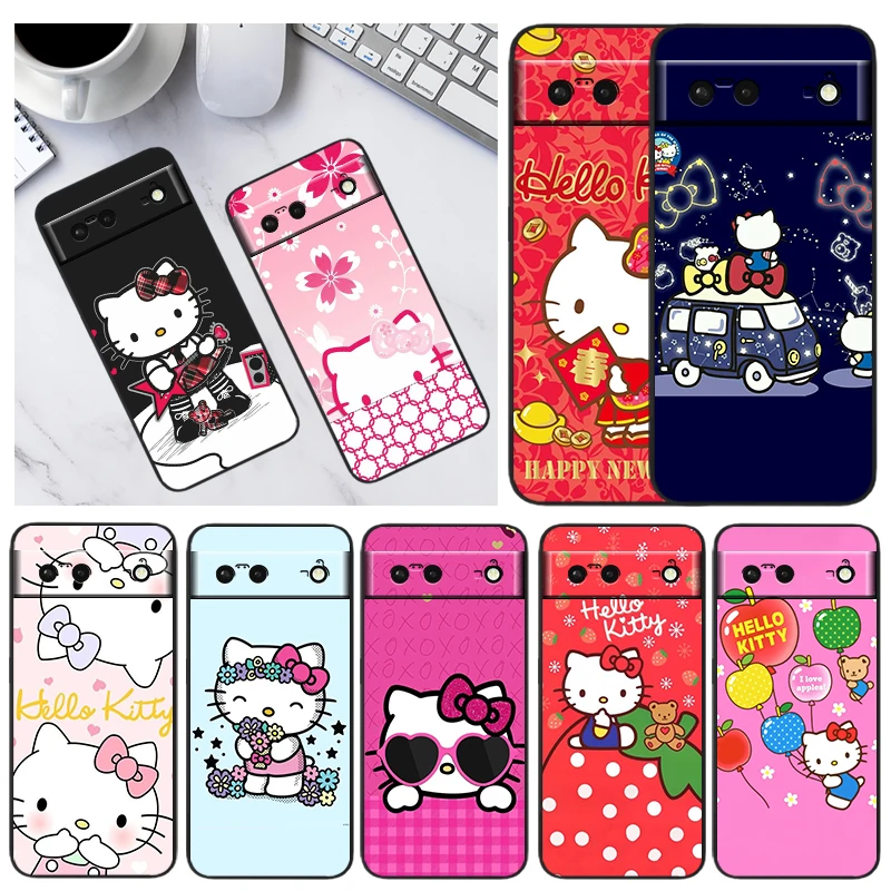 

Hot Hello Kitty Cartoon For Google Pixel 7 6 Pro 6A 5A 5 4 4A XL 5G Black Phone Case Shell Soft Silicone Fundas Coque Capa