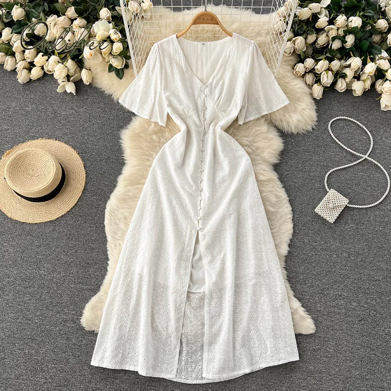 

Женское винтажное платье Ordifree, белое пляжное платье-туника с коротким рукавом, лето 2022