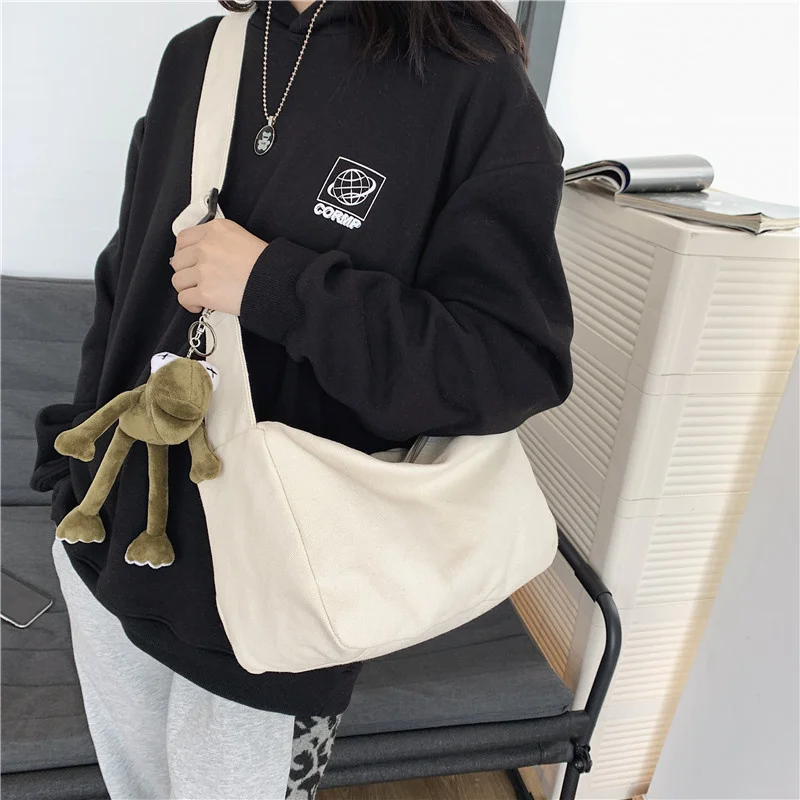 

Canvas Shoulder Crossbody Bags for Woman 2023 Large Korean Satchel Female Messenger Girl Student Handbags Cloth Cross Book Bag