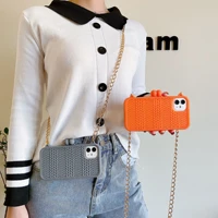 suitable for iphone12promax knitted pattern messenger bag mobile phone silicone protective cover simple and versatile