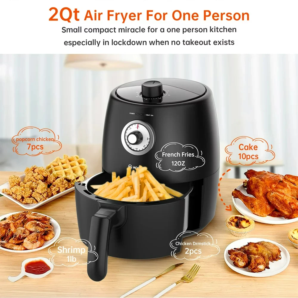 

Small Air Fryer, Compact 2 Quart Air Fryer Temp/Time with Air Fryer Cookbook & 50pcs Paper Liner