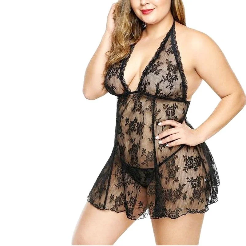 

dress Lace woman erotic pajamas v deep suspend sleeping skirt open back sexy perspective halter pajamas nightdress underwear