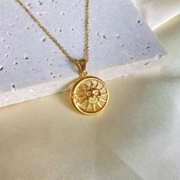 new ins stainless steel hollow sun pendant necklace for women girls vintage sunshine happy face necklaces fashion jewelry gift