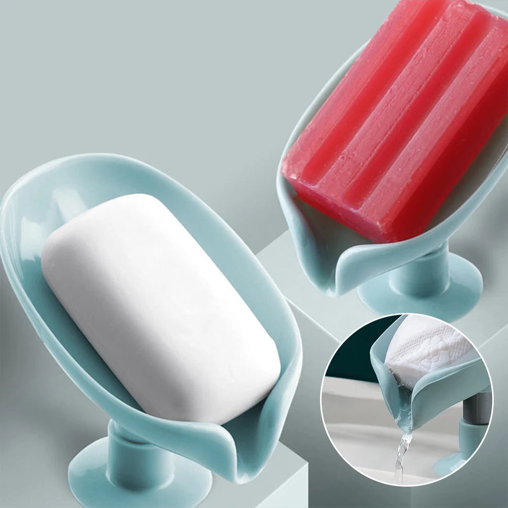 

Bathroom Soap Dish Leaf Shape Drain Soap Shower Soap Holder Box sponge Storage Tray Water-free Storage bathroom rack Supplies