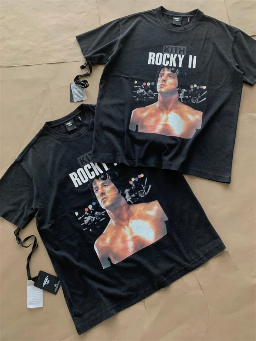 

Футболка 2023ss Rocky Kith для мужчин и женщин, тенниска оверсайз из промытой ткани, майка большого размера в масштабе 1:1