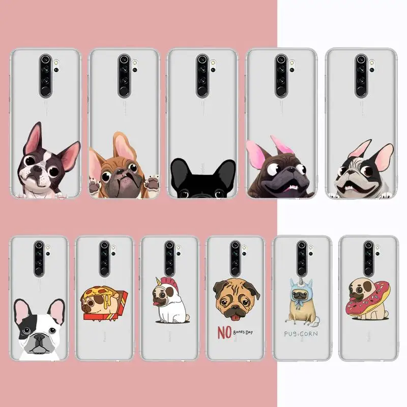 

FHNBLJ Pug Dog French Bulldog Phone Case for Samsung S20 S10 lite S21 plus for Redmi Note8 9pro for Huawei P20 Clear Case