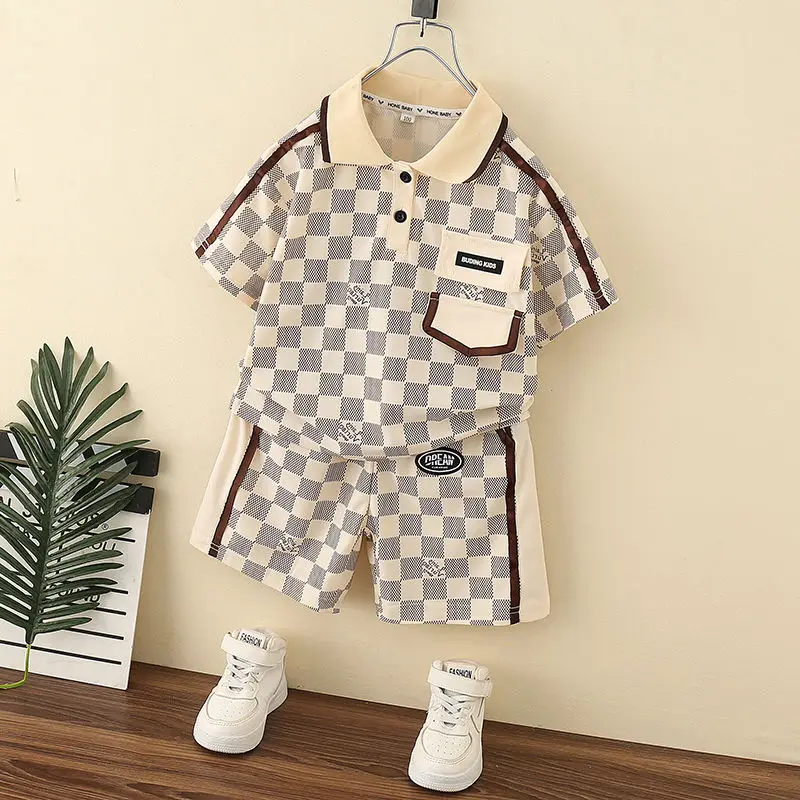 Boys Summer Suit 2022 New Western Style Fried Street Polo Shirt Summer Thin Short-Sleeved Children Baby