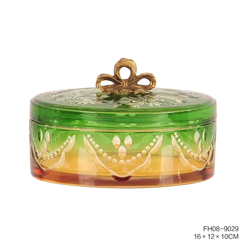 Тарелка с фруктами Kazak Skidki посуда ногами и зеленым узором фарфоровая Роскошная