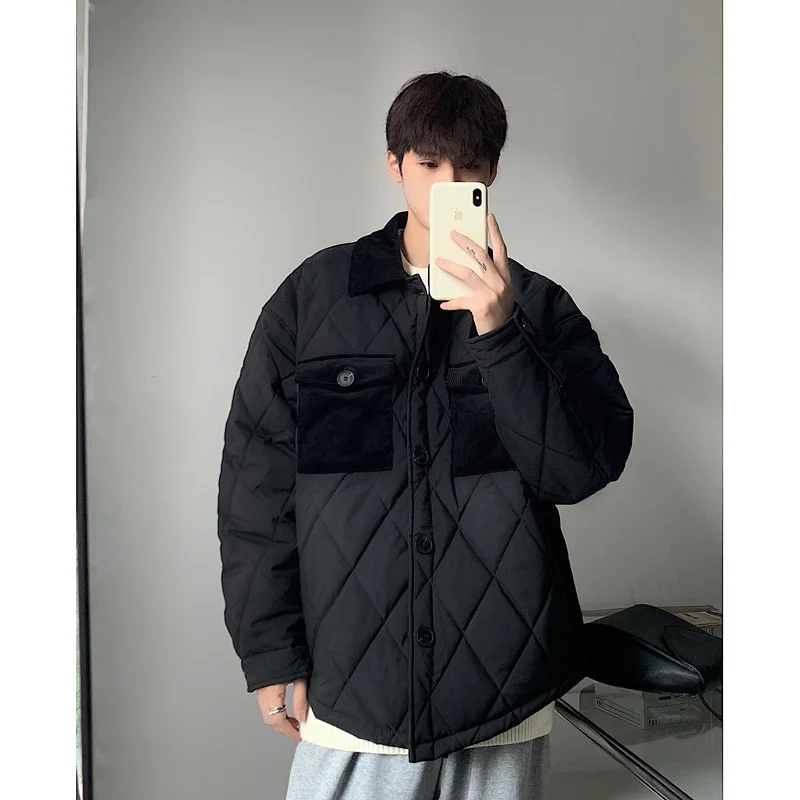 Winter Jacket Men Warm Fashion Corduroy Casual Thick Plaid Jackets Men Korean Loose Short Coat Mens Parker Clothes M-2XL