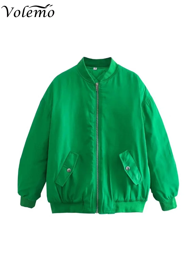Women Casual Solid Pocket Bomber Jacket Female Loose Commuter Cotton Clothing Coat 2022 Autumn Fashion Chic Warm Parka Outwear
