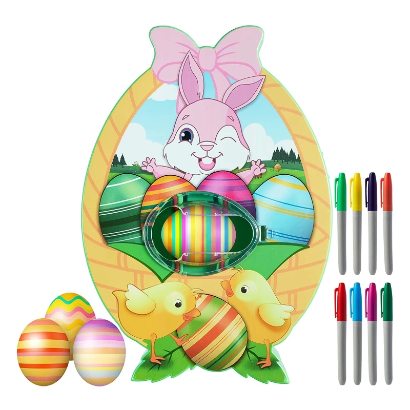 

8.66x6.69x1.97inches Musical Easter Egg Decorating Spinner with Color Pens Toy QX2D
