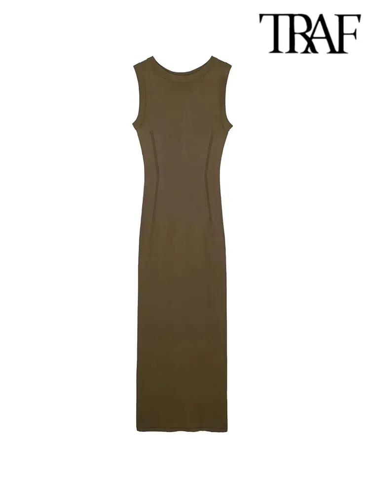 

Платье-миди женское трикотажное облегающее, без рукавов, на весну/лето