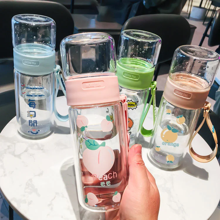 Стеклянная чашка Yuanzi для девочек, высокая боросиликатная термостойкая стеклянная чашка для воды, двухслойная теплоизоляция, защита от ожогов чая