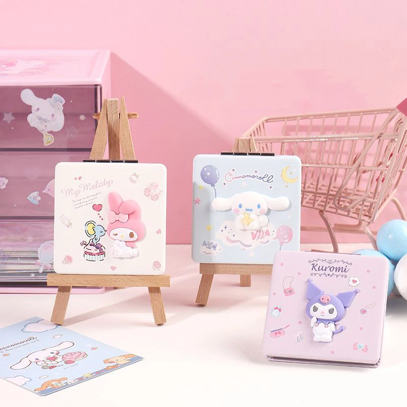 

Кавайная Sanrio Kuromi Cinnamoroll My Melody зеркальная двухсторонняя Складная портативная мультяшная аниме-фигурка макияж девочка подарок на день рождения