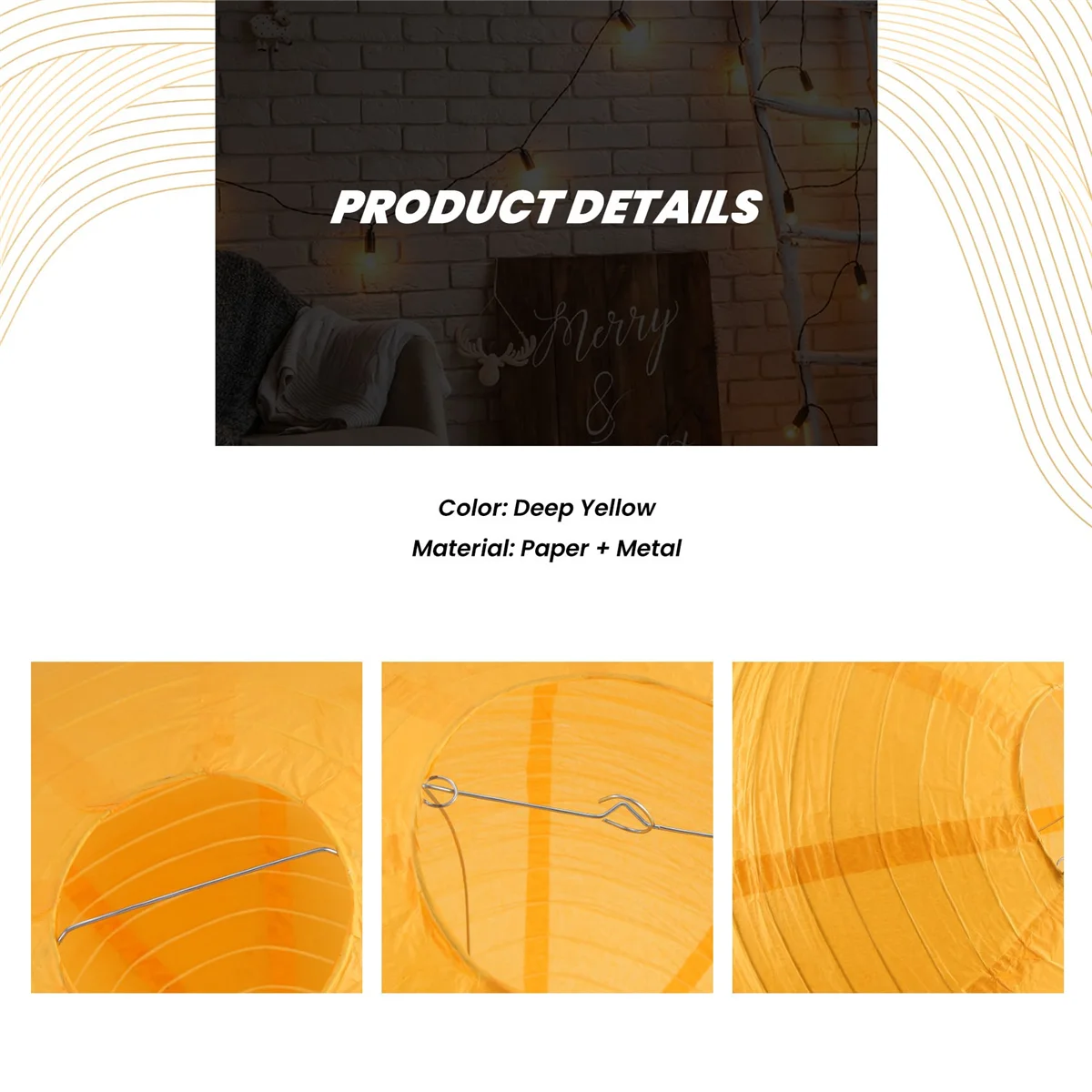 1 х китайский японский бумажный фонарь для свадьбы 40 см (16 дюймов) темно-желтый