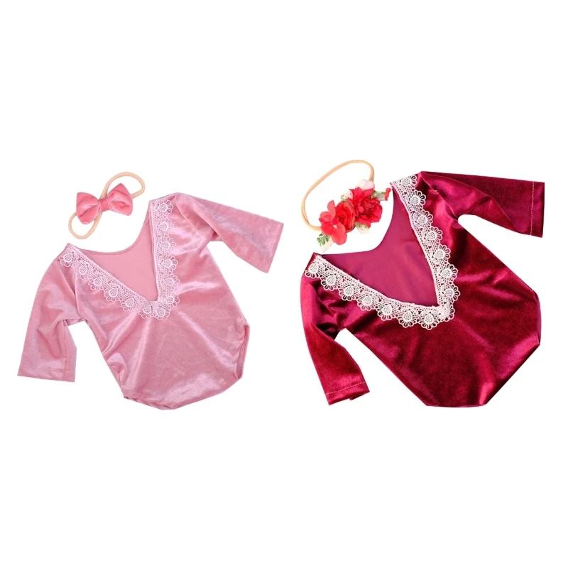 

Newborn Costume Headwear Backless Romper 0-2M Baby Photoshooting Posing Clothing