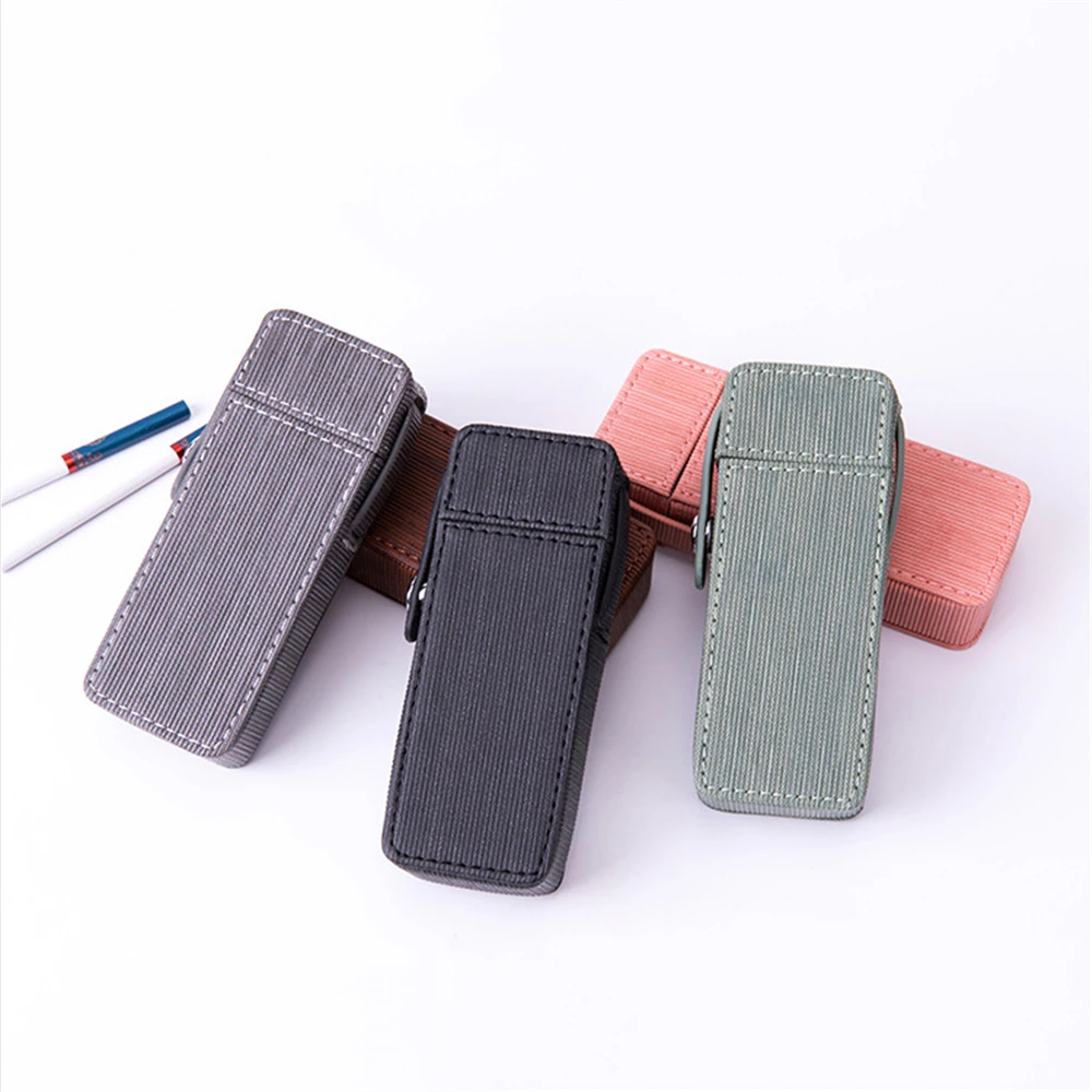 

Leather PU Stripe Cigarette Box Button Handle Slim Cigarette Case 100mm Cigarettes Storage Box For Lady Smoking Accessories Gift