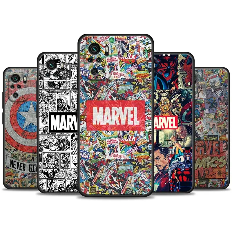 

Marvel Avengers Heros Logo Comics Phone Case For Poco Redmi Note 8 Poco X4 X4 NFC M4 X3 F3 M3 Phone F1 GT Pro Black Cover Fundas