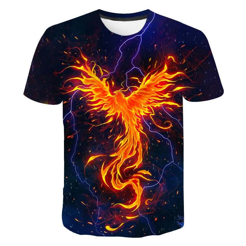 

3d Men T-shirt Summer Fashion Men's and Women's Wear 3d T Shirts Fire Phoenix Printed T Shirt Clothing Casual Short Sleeve Tops