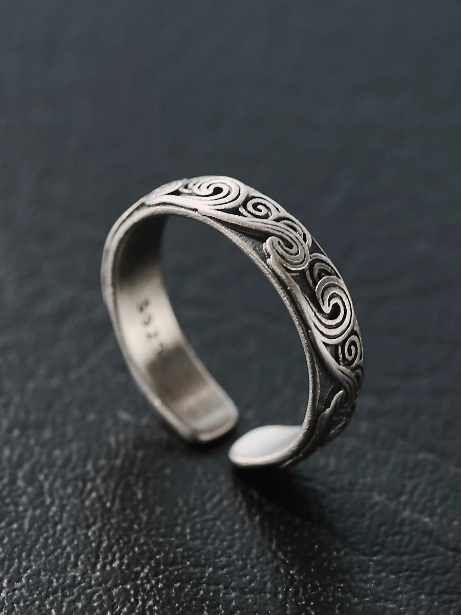 

Lingxiao Sterling Silver 925 Handmade Xiangyun National Style Opening Normcore Style Ring Female Qixi Gift Retro Minority Design