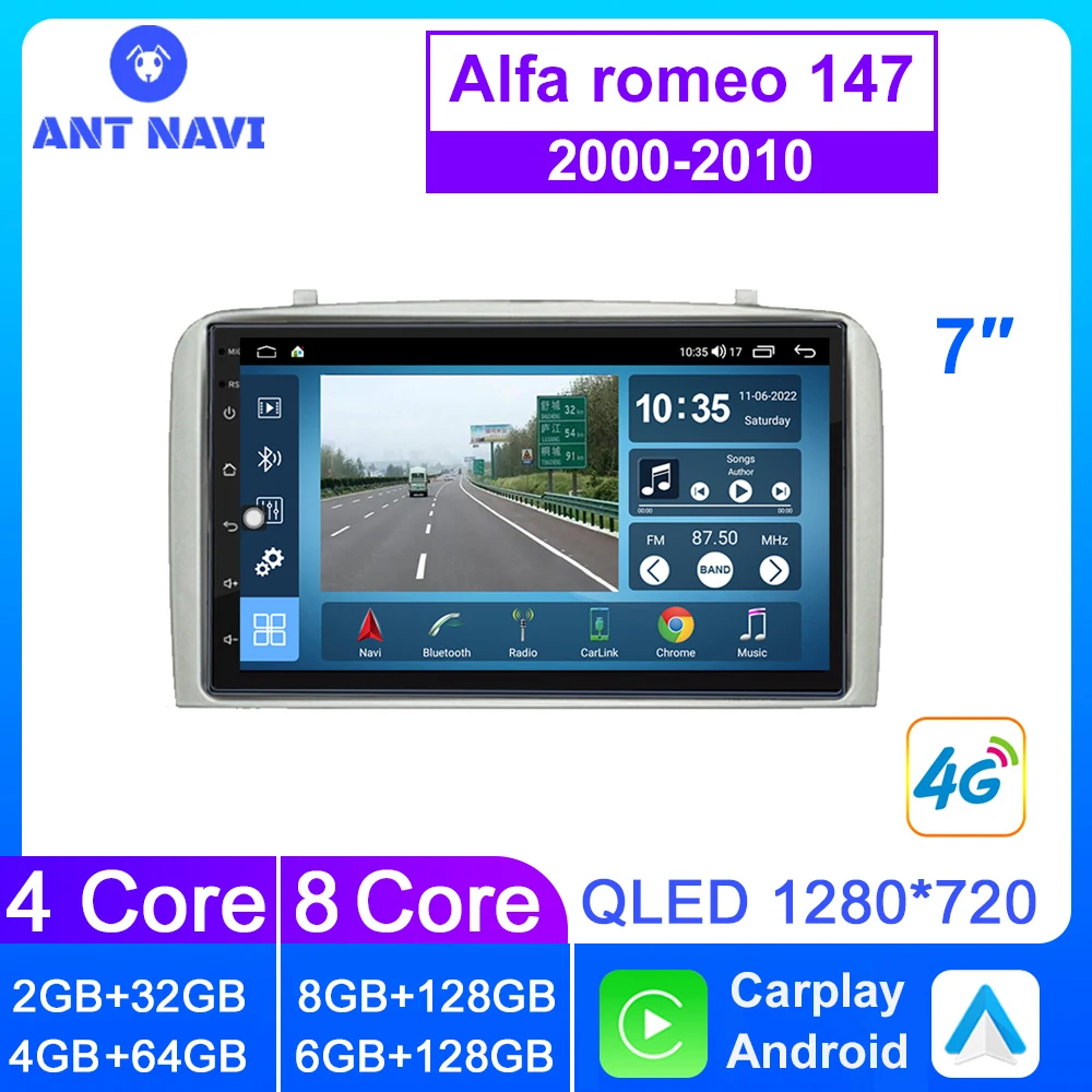 

AntNavi 7" Car Radio For Alfa Romeo 147 2000-2010 Android Auto 2 Din Car Stereo Multimedia Screen Wireless Carplay Vedio GPS DVD