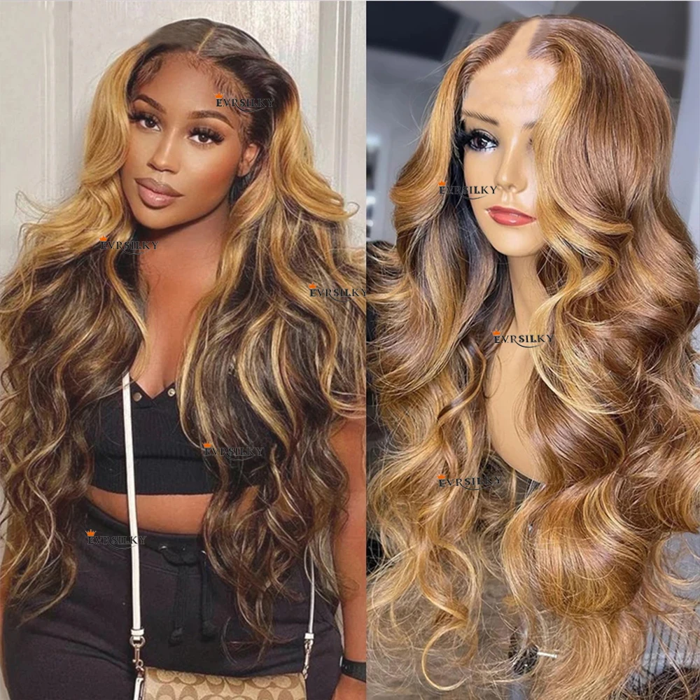 

Glueless V Part Wigs Highlights Honey Golden Blonde 100% Human Hair Unprocessed Strawberry Brown U Shape None Full Lace Wig End