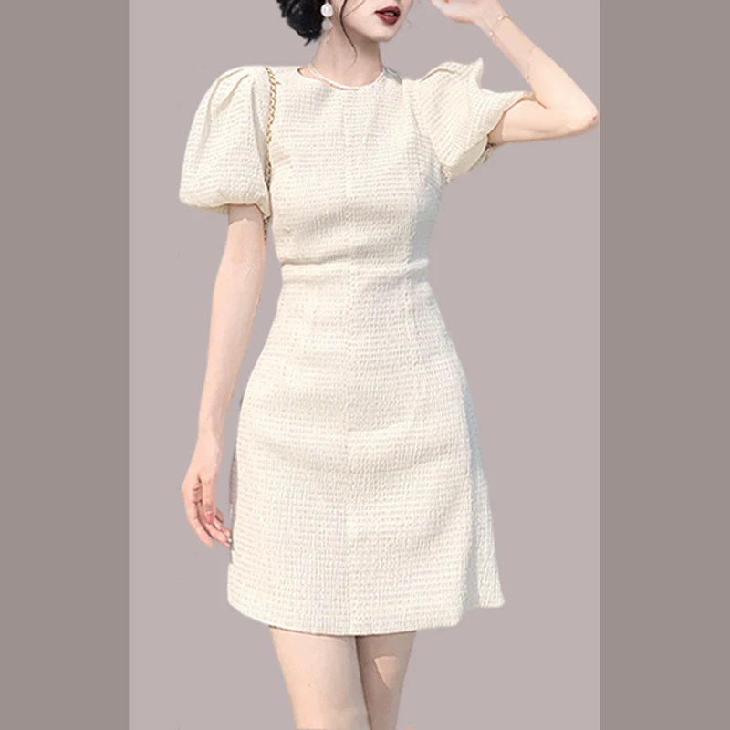 

Slim Fit Women's Party Sexy Dress Summer 2022 New Hip Wrap Korean Style Elegant High Street White High Waist Female Clothing