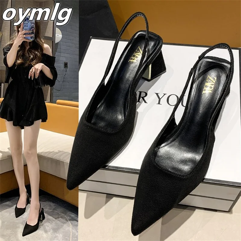 

Pointed toe sandals female fairy style summer2022new all-match medium heel buckle thick heel temperament women shoes high heel