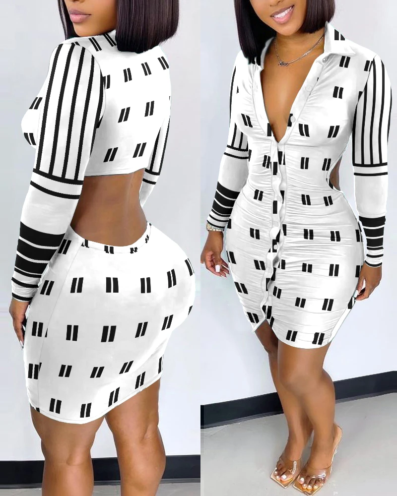 

2022 Spring Summer Women's Clothing Elastic Sexy Shirt Push up Fabric Dress Full Sleeve Single Breasted Button Mini Dress