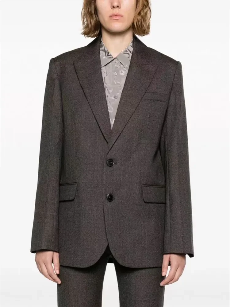 

Women 100% Wool Blazer Back Letter Embroidery Single Breasted Notched Long Sleeve Vintage Suit