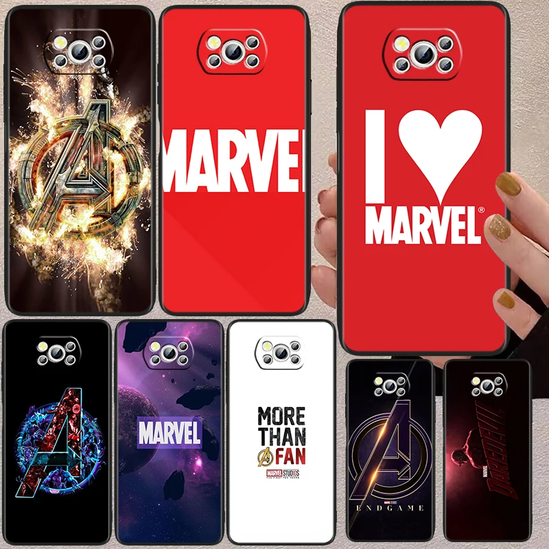 

Marvel Avengers Logo Art Black Phone Case For Xiaomi Mi Poco X5 X3 Pro X4 F4 F3 GT M5 M5s M4 M3 C55 C50 C40 5G