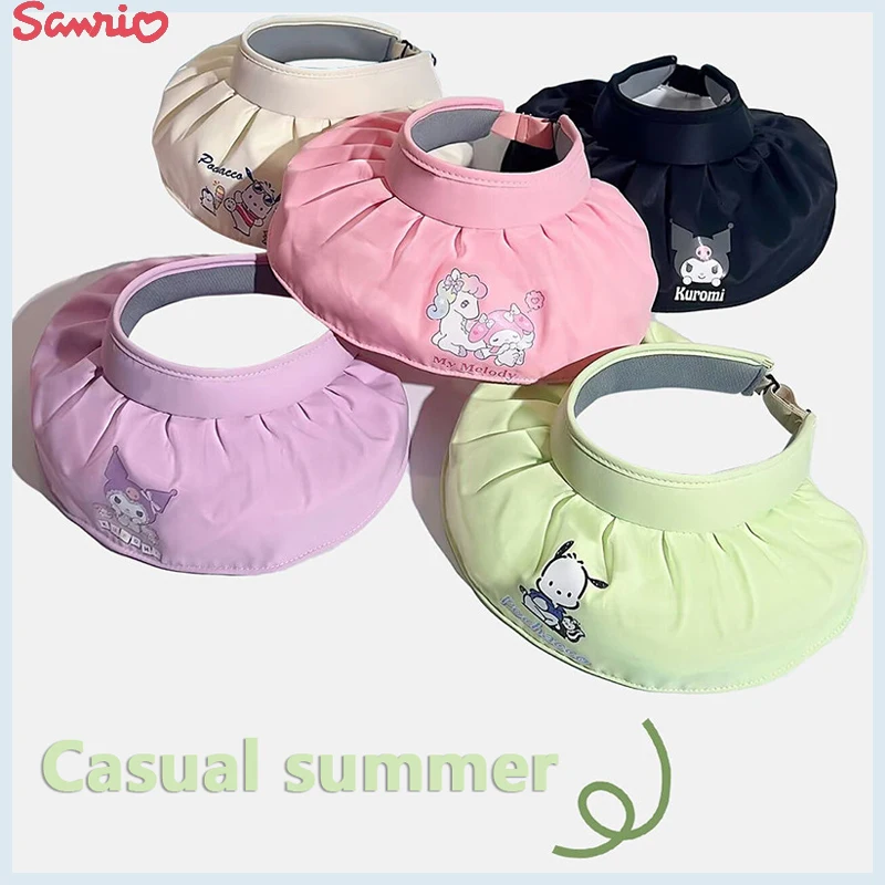 

Sanrio Anime Kuromi Sun Hat Kawaii My Melody Pochacco Cute Embroidery UV Protection Large Brim Empty Top Hat Beach Cap Shell Hat