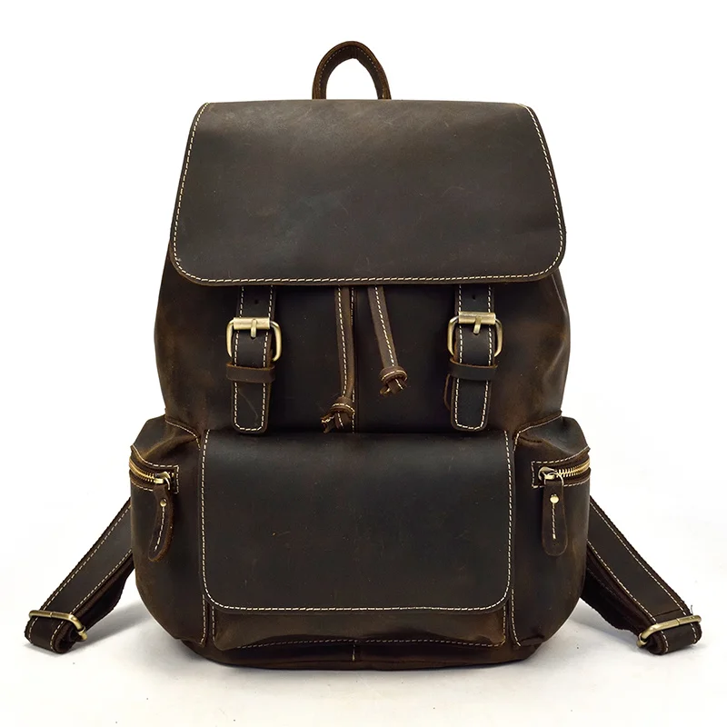 

Vintage Design Men Women Girls Leather Backpack With Laptop Compartment 14 Inch Ipad Pocket Backpacks Brown Book Bag
