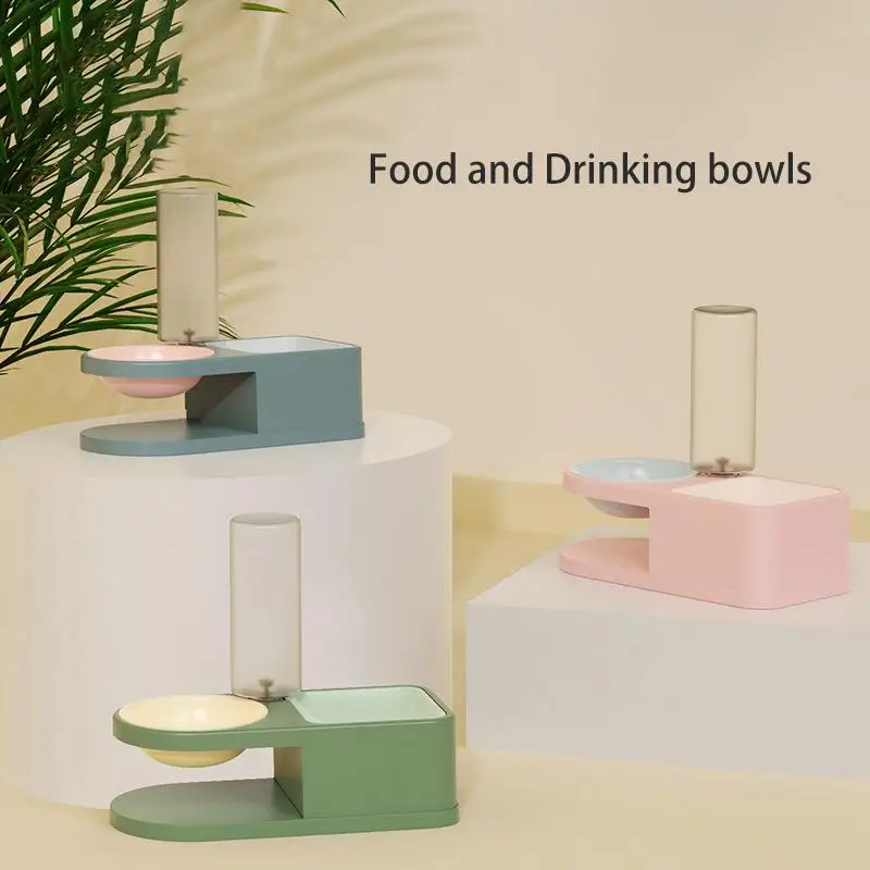 

Cat Double Bowl Automatic Drinking Food Bowl Anti-Overturning Pet Supplies Feeding Water Puppy Kitten Food Bowl Feeder Container