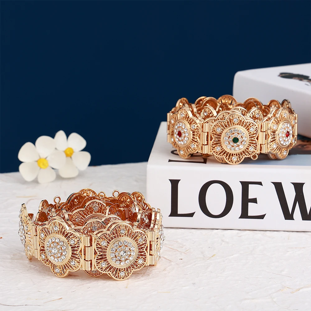 

Новая мода изысканный маленький цветок в марокканском стиле инкрустированный кристаллами Золото Регулируемый шикарный женский кафтан юбка свадебное платье ремень