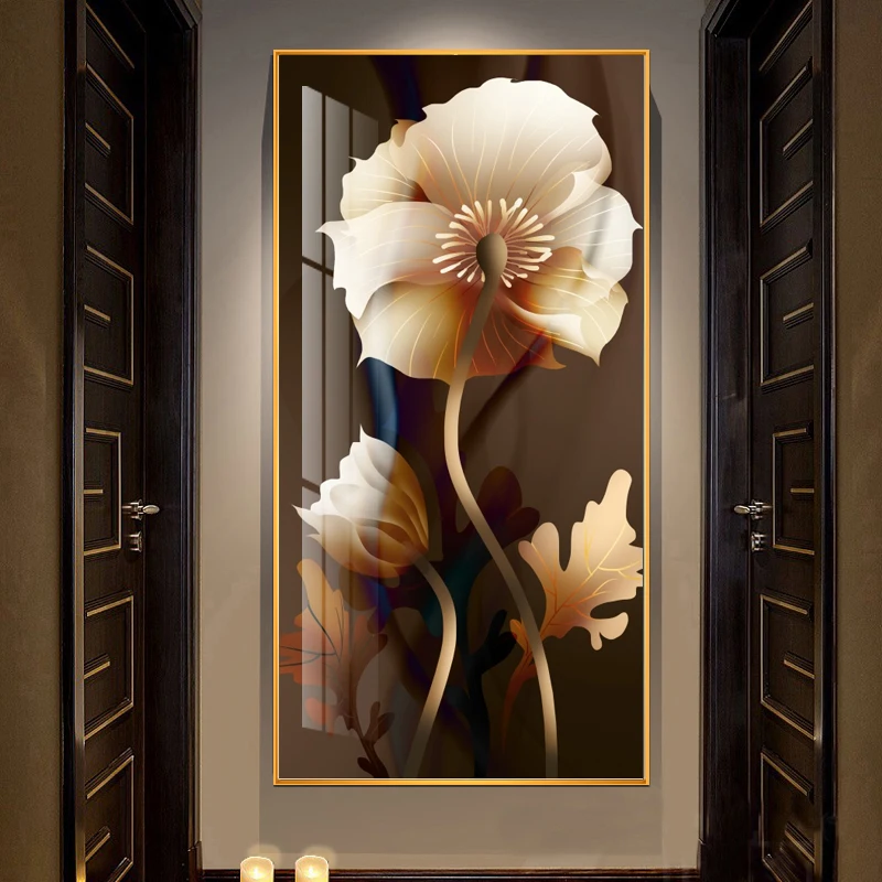 

Light luxury Flower modern decorative painting corridor aisle vertical version Canvas Print atmospheric background wall painting
