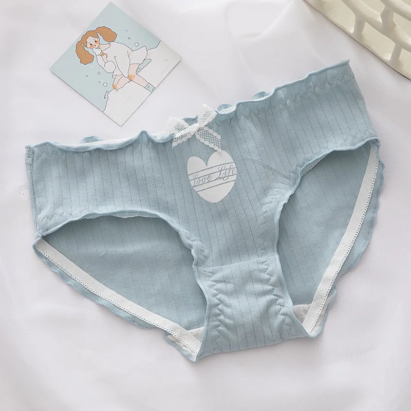 30PCS Female's Cotton Antibacterial Crotch Underpants Women Korean Love Printed Girl Butterfly Cute Sky Blue Panties