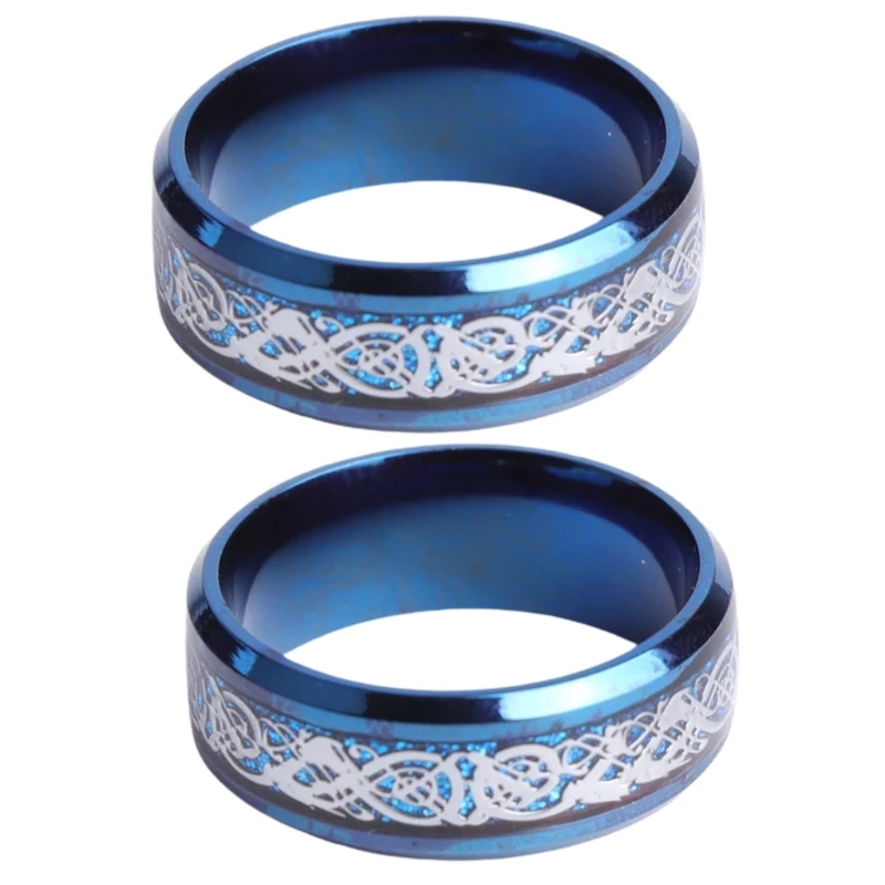 

Mens Steampunk Stainless Steel Ring Dragon Inlay Blue Ring Gothic Wedding Bands 264E