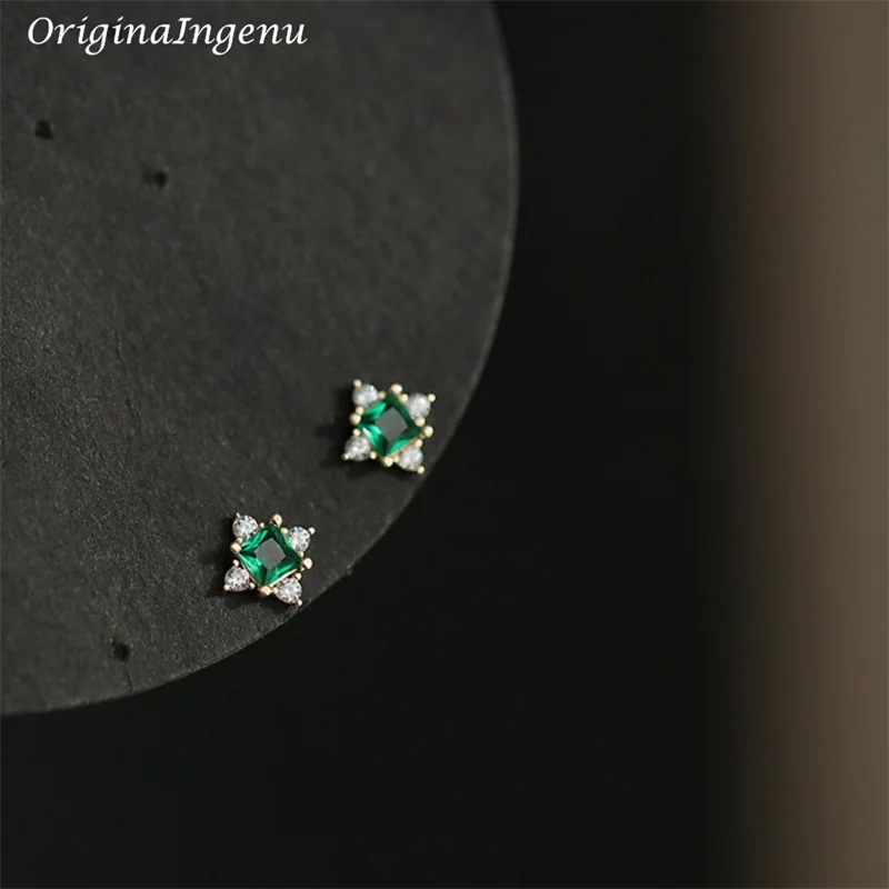Однотонные серьги из Изумрудного золота 9 карат изящные циркониевые 9K украшения