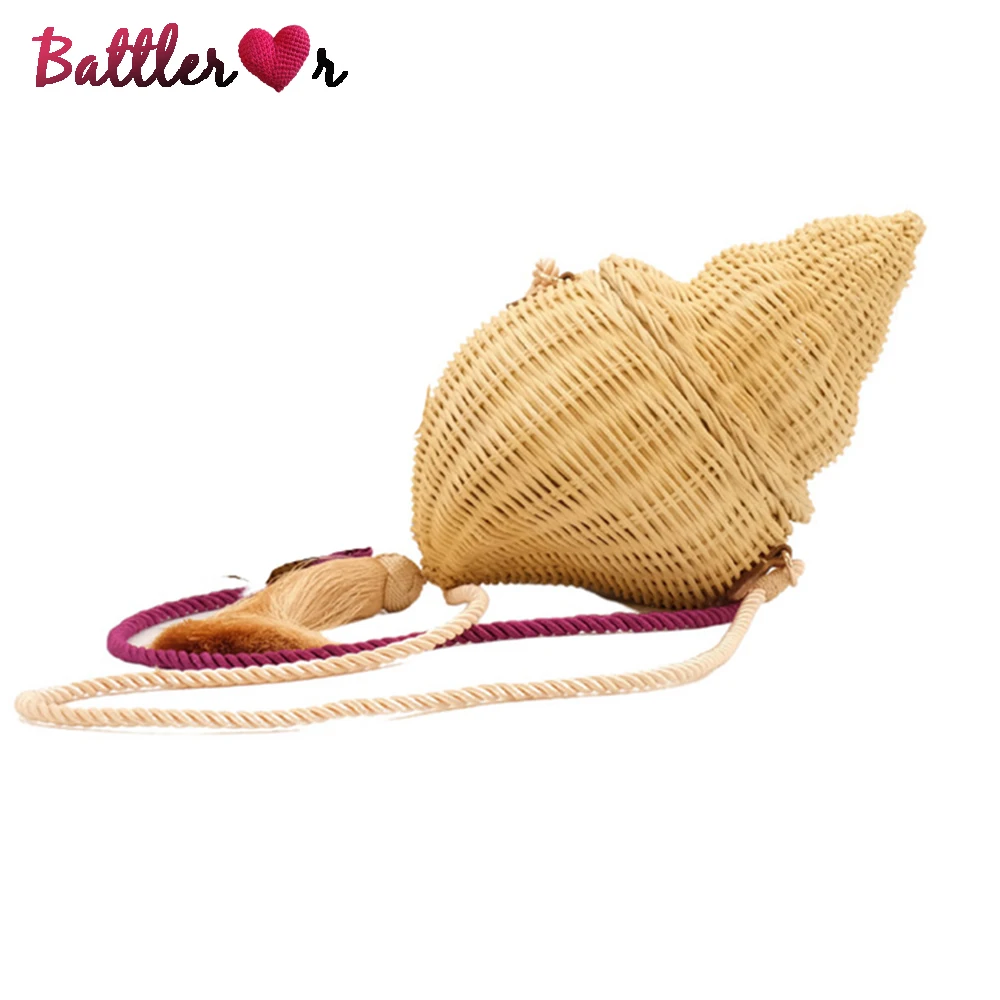 

Brand Conch Straw Woven Bag for Women 2022 Fashion Summer Beach Shoulder Crossbody Bags Designer Ratta Female Purses and Clutch