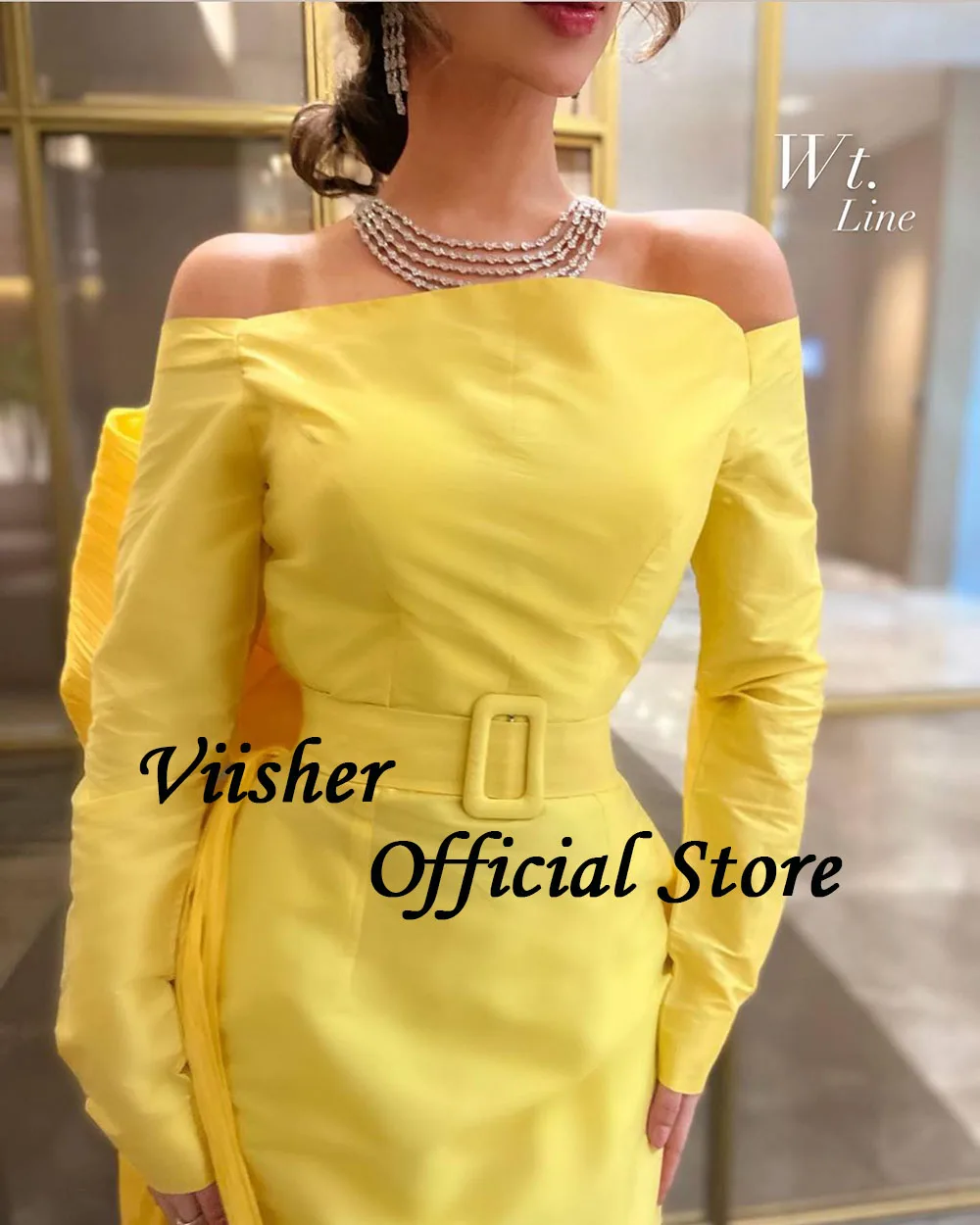 Рисунок 4 - Желтое атласное вечернее платье Viisher с рукавом 3/4