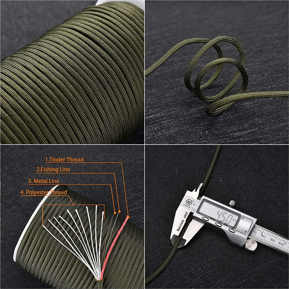 550 военный 12-жильный Паракорд с металлической веревкой для рыбалки 100 м (330 футов)