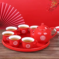 household ceramics red wedding double happiness tea pot set teacup porcelain teapot tea ceremony supplies luxury gifts