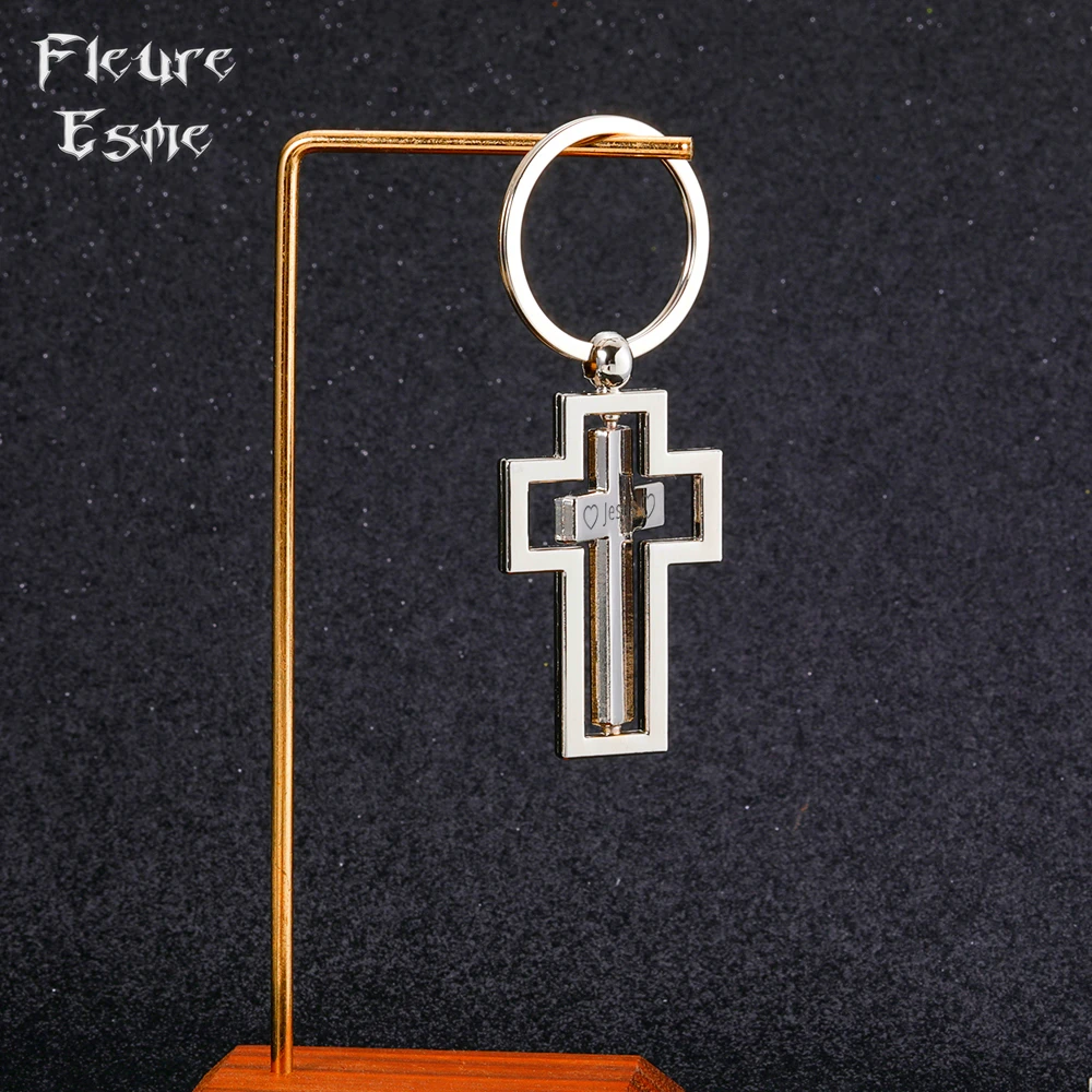 

Cross Keychain Jesus Key Ring Religious Beliefs 360 Degree Rotating Key Chain For Women Men Punk Simple Jewelry Handmade Gift