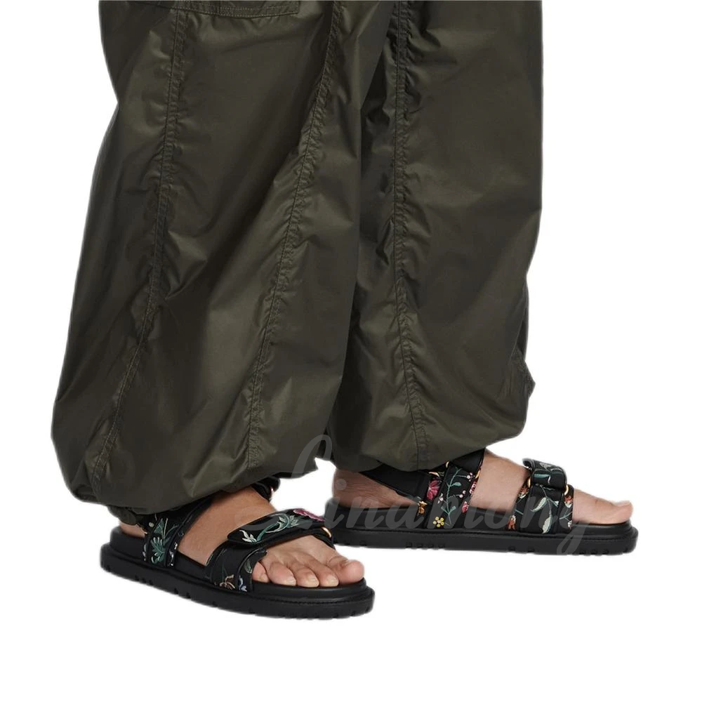 Multicolor Floral Embroidered Sandals Technical Fabric Leather Summer Shoes for Ladies Luxury Handmade Flats Sandals New in Sale