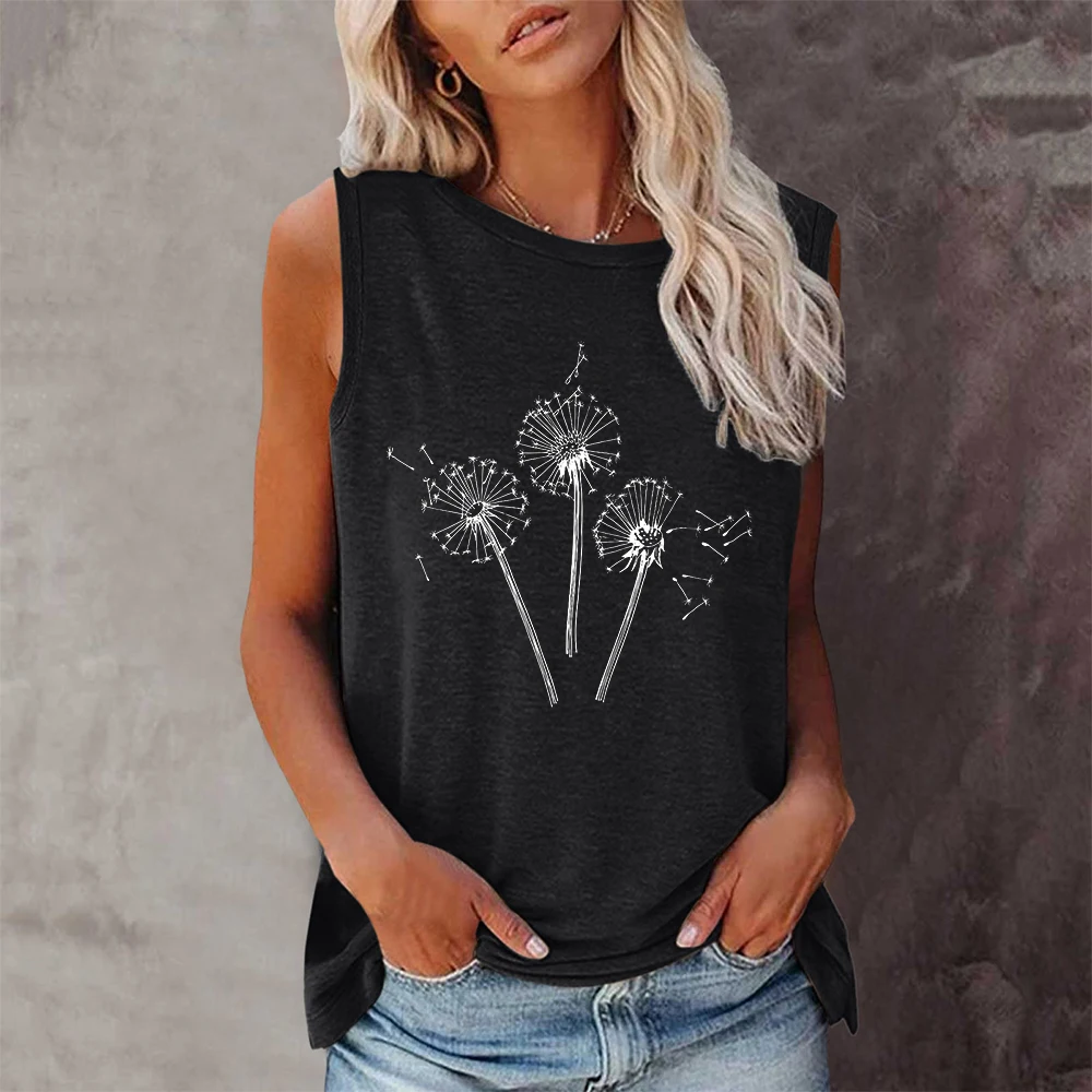 

Seeyoushy 2023 Summer New Sleeveless O-neck Women's T-shirt Floral Print Women's Clothing Y2K Trend Women's Top Ropa Para Mujer
